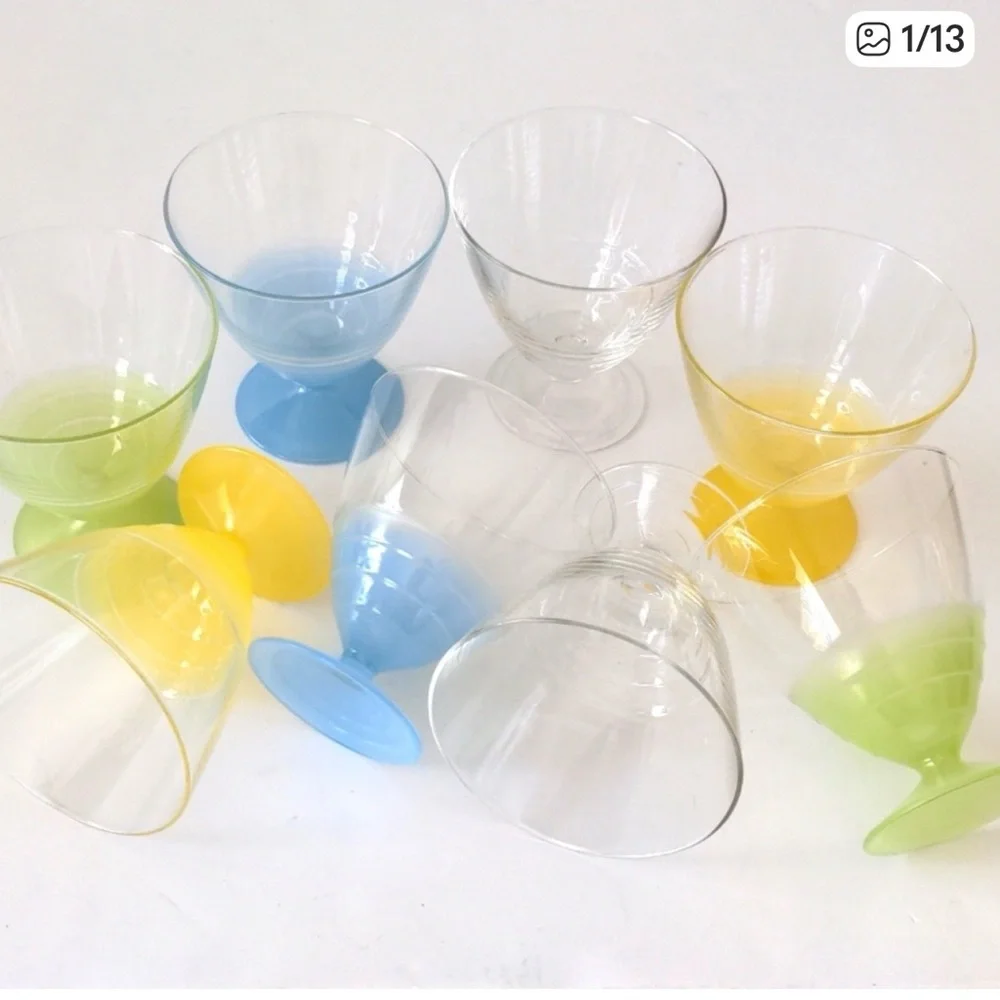 Vintage Luminarc France Pastel Sundae Sherbet Pedestal Bowls Mid Century Set 8